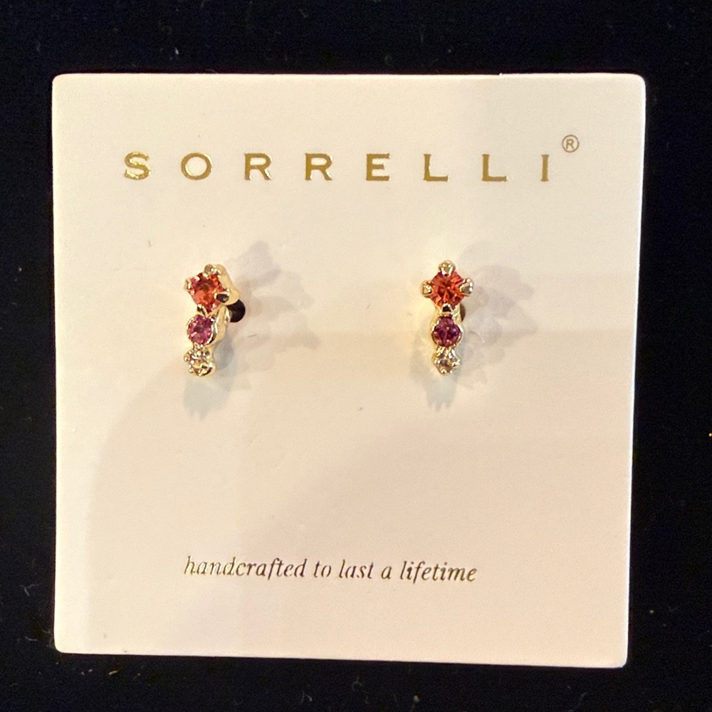 Sorrelli Gold-Tone Pink and Orange Cubic Zirconia Petite Drop Earrings